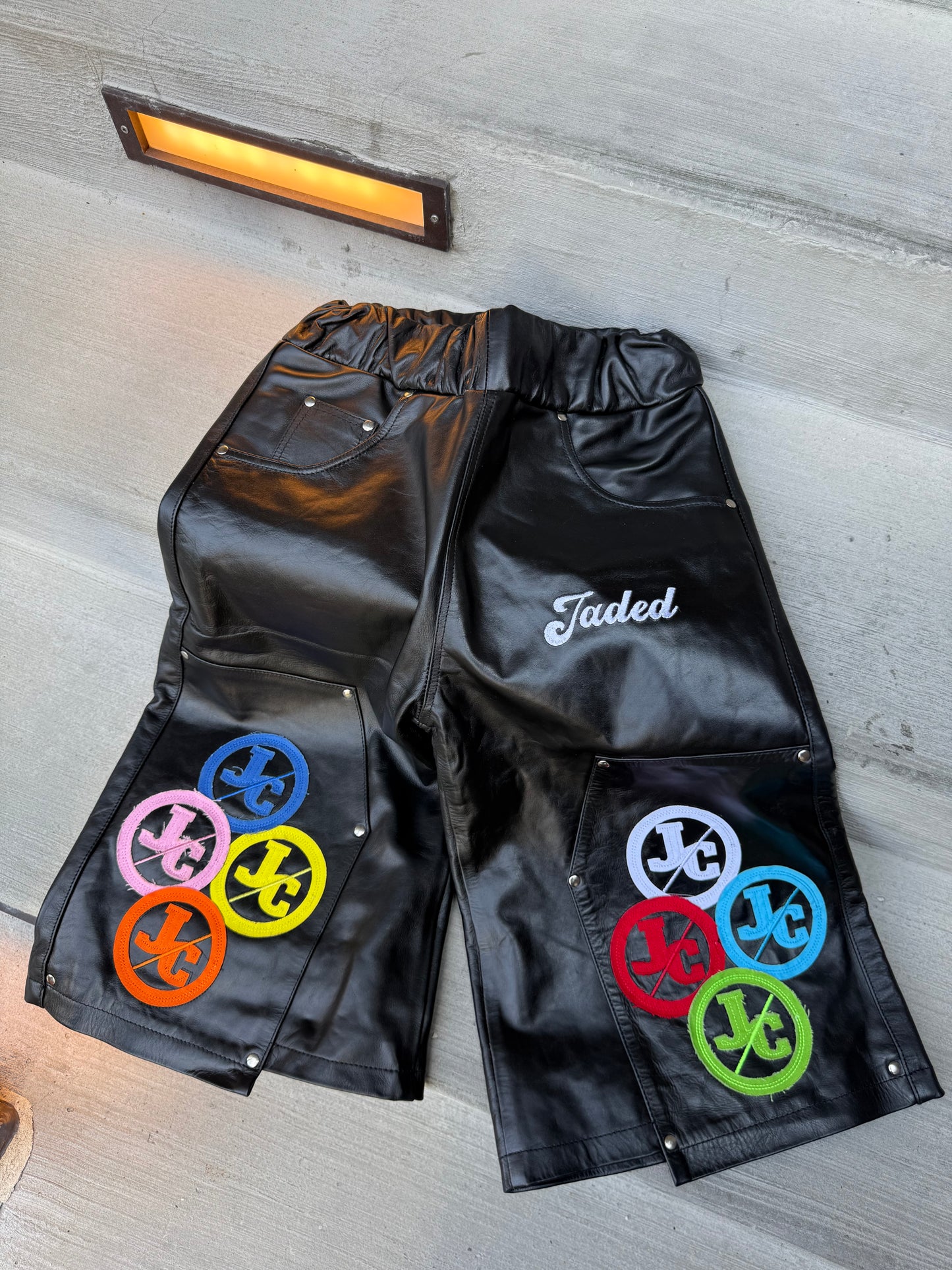 JADED OBSEDIAN LEATHER JORTS