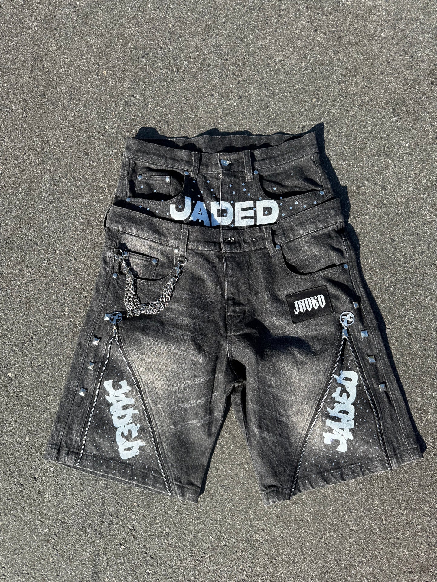 DOUBLE WAIST JADED JORTS