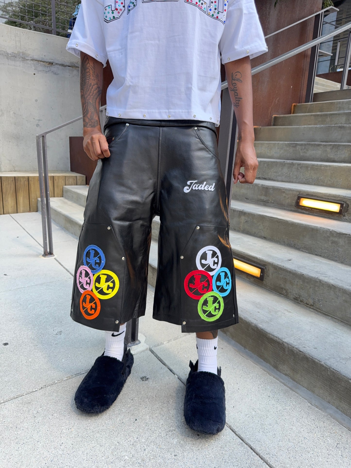 JADED OBSEDIAN LEATHER JORTS